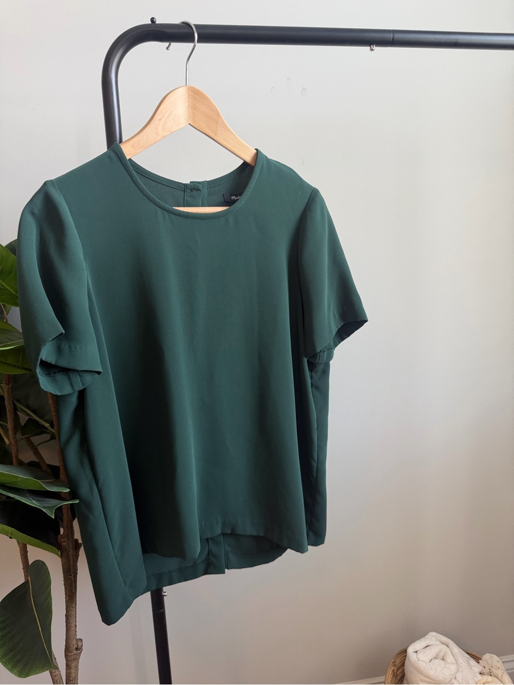 Madewell Emerald Green Short Sleeve Round Neck Blouse